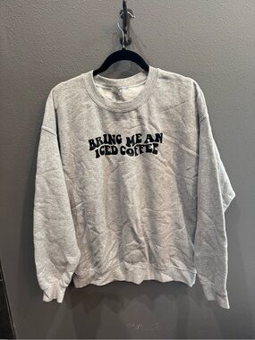 Gildan Gray Crewneck Sweatshirt with "Bring Me An Iced Coffee" Graphic